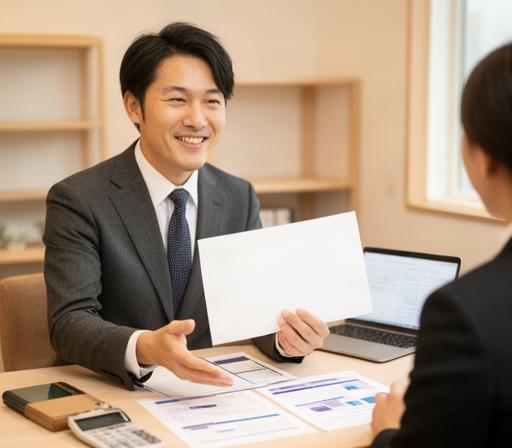 つくばの相談室で家計資料を手に説明するファイナンシャルプランナー